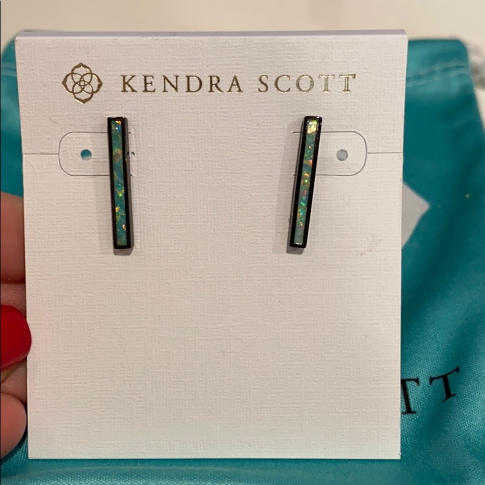 Gunmetal and blue opal studs